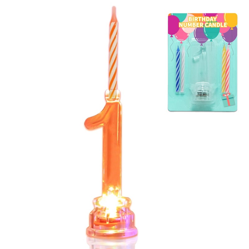 Novelty Place Birthday Number Candle Set, Flashing Multicolor Changing LED Birthday Cake Topper with 4 Wax Candles (Number 1) - Image 1